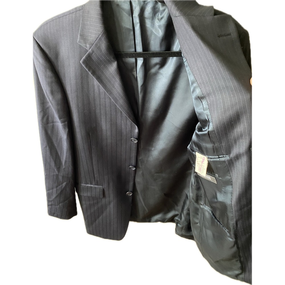 Kenneth Cole Reaction Mens 36S Navy Pinstripe Worsted Wool 3-Button Blazer